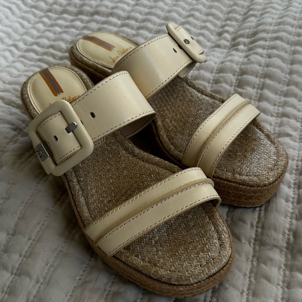 Sam Edelman 7 Cream Woven Platform Sandals espadrille